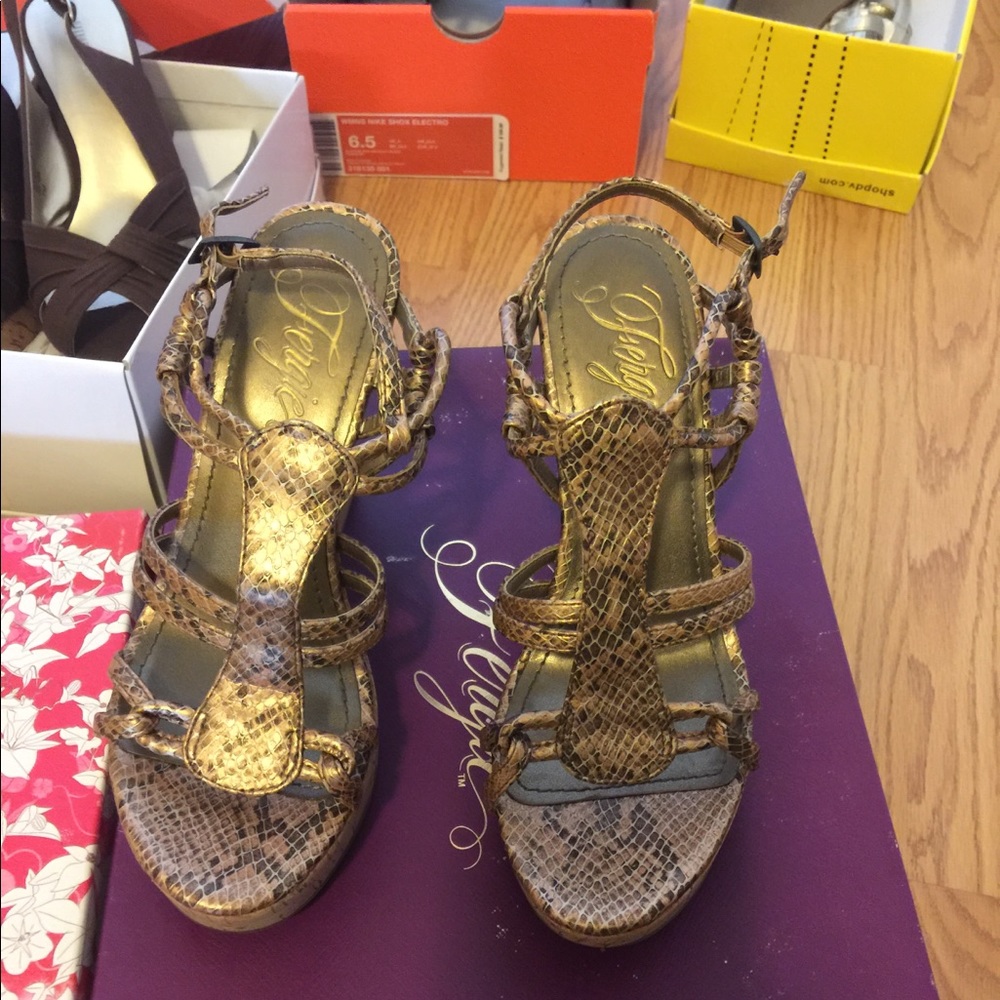 Fergie snake skin wedges